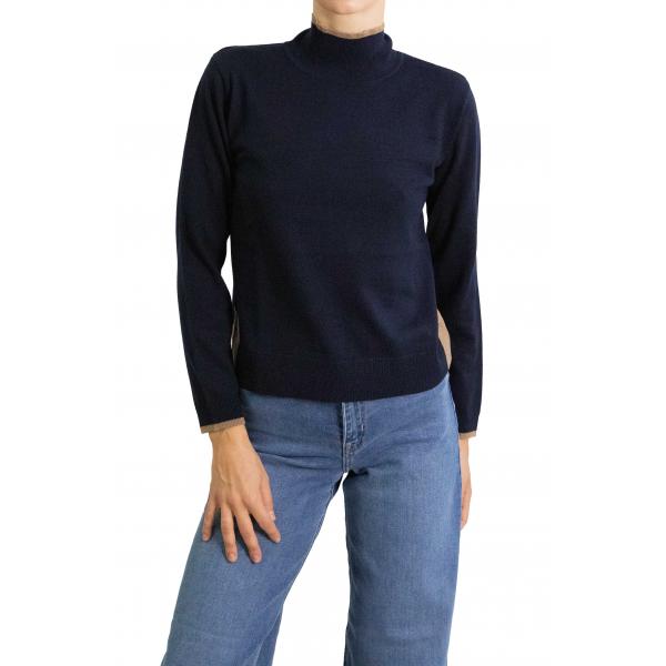 Maglione tinta unita con contrasti di colore 